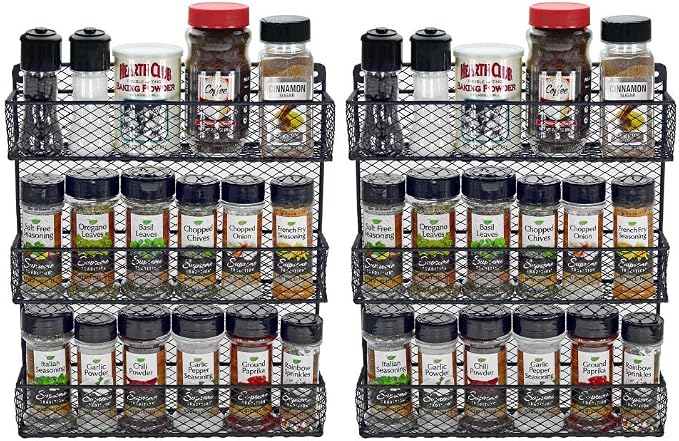 Wall Mount Spice Rack – 3-Tier Kitchen Storage Organizer Shelf, Space-Saving Design, Includes 2 Racks