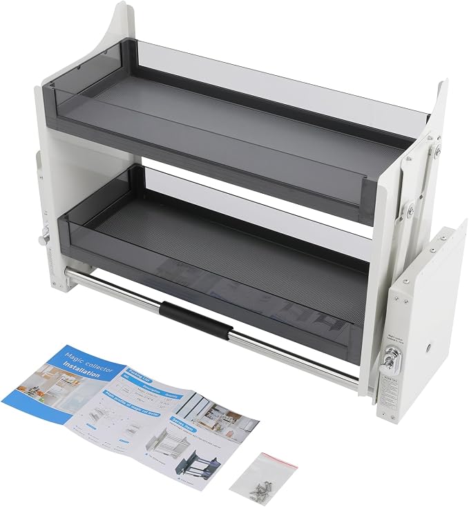 Pull Down Shelf for Upper Cabinets, 2-Tier Drop Down Cabinet Organizer, Kitchen Spice and Dishes Pull Down Storage Shelf, High Cabinet Pull-Out Organizer for Snacks, Bowls, Plate(White, 30in)