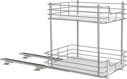 Household Essentials Brushed Steel Two-Tier Pull-Out Pantry Organizer