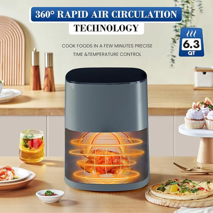 NEWBULIG Air Fryer, 6QT Square Airfryer with Visual Window, 400℉ Fast Heating Air Fryers Oven with Timer, Auto-Off, Non Toxic & Non Stick, Multiple 12 Modes for Roast, Bake, Dehydrate, Fry, Reheat