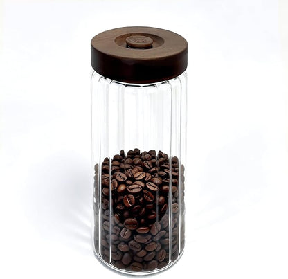 Decorative Borosilicate Glass Jar with Airtight Wooden Lid (1, Clear - Wood Lid with Valve, 54 oz/1600ml)