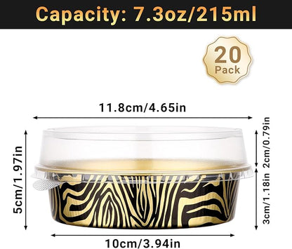 Beasea 7.3oz Cheesecake Pan with Lids, 20 Pack 4 Inch Round Aluminum Foil Disposable Tart Tins, Cupcake Container with Lids Mini Pie Tart Pans Baking Cups For Pizza Quiche - Tiger Stripes
