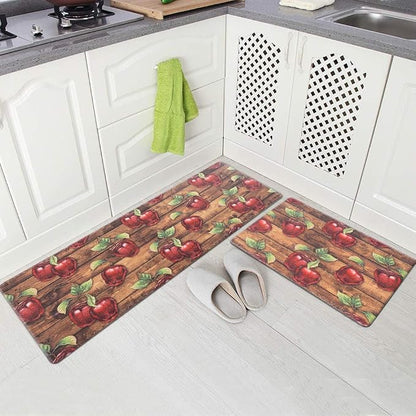 Carvapet Kitchen Floor Mats 2Pcs, Anti Fatigue Rugs and Mats Farmhouse Apples Non-Skid Cushioned Floor Comfort Mat for Kitchen, Doorway, Sink, Laundry, 17"x27"+17"x47"