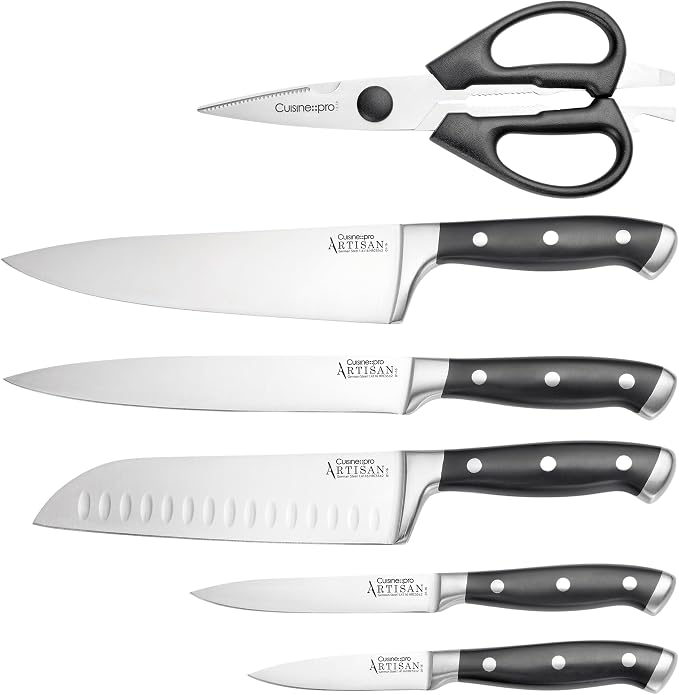 Cuisine::pro Artisan™ Knife Block (Licht, 7 Piece Set) - Premium German Stainless Steel, Complete Knife Set, Full Tang Handles, Guard Lip, Stylish Block Display, Professional Kitchen Knives