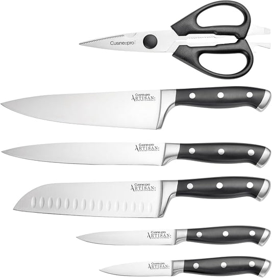 Cuisine::pro Artisan™ Knife Block (Licht, 7 Piece Set) - Premium German Stainless Steel, Complete Knife Set, Full Tang Handles, Guard Lip, Stylish Block Display, Professional Kitchen Knives