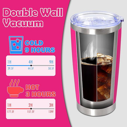 20oz Tumbler Stainless Steel Tumbler Cup with Lid Vacuum Insulated Double Wall Travel Mug, Durable Powder Coated Travel Coffee Tumbler Mug for Hot & Cold Drinks, Hot Pink,4 Pack