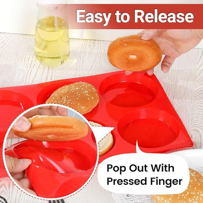CAKETIME Jumbo Muffin Top Pan, Silicone Egg Molds for Breakfast Sandwiches 4 Inch Large Baking Pan for Oven English muffins, Whoopie Pies, Corn Bread, Tarts 2 Pack Red