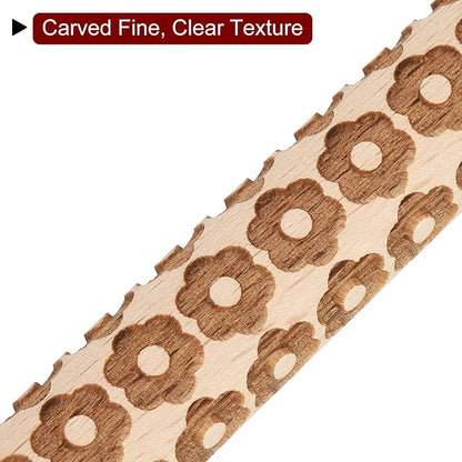 HARFINGTON Wood Clay Roller 4" Flower Pattern Rolling Pins Wood Rollers Pottery Tools Wood Grain Texture Rollers for Clay Baking Dough Playdough DIY