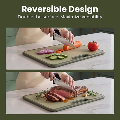 SMIRLY Plastic Cutting Board Set with Holder, Non-Slip Chopping Boards for Kitchen, Dishwasher Safe, Essential Kitchen Gadgets, 3 Pack, Green