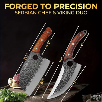 Hand-Forged Professional Butcher Knife (2 PC SET SERBIAN AND VIKING)