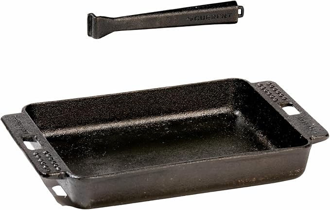 Current® Cast Iron Sizzle Plates 3-Piece Set - Deep Pan, Shallow Pan, Grill Pan with Removable Handle, Pre-Seasoned, Heat Retention, Compatible Model P Pizza Oven