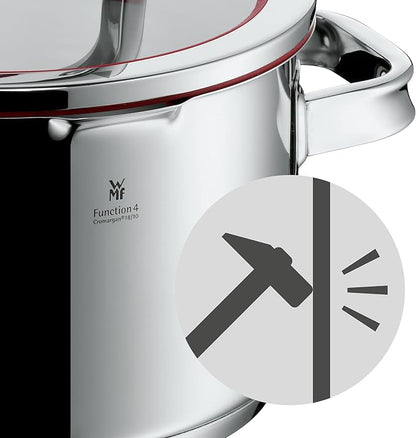WMF Function 4 5-Piece Induction Saucepan Set, Glass Lid with 4 Pouring Functions, Polished Cromargan Stainless Steel, Induction Pots Set, Inner Scale