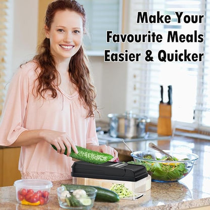 SpaceHacks 12-in-1 Vegetable Chopper, Kitchen Gadgets with 7 Blades, Veggie, Food, Onion Chopper, Cucumber Slicer, Versatile Mandoline, Includes Egg Separator & Finger Guard, Gray