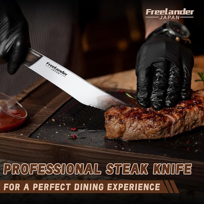 Freelander 4-Piece Pizza Knife Cutter Set, Sharp Serrated Stainless Steel Blades, Full Tang Forged Design, Ergonomic Non-Slip Handle, Durable, Rust-Resistant & Dishwasher Safe