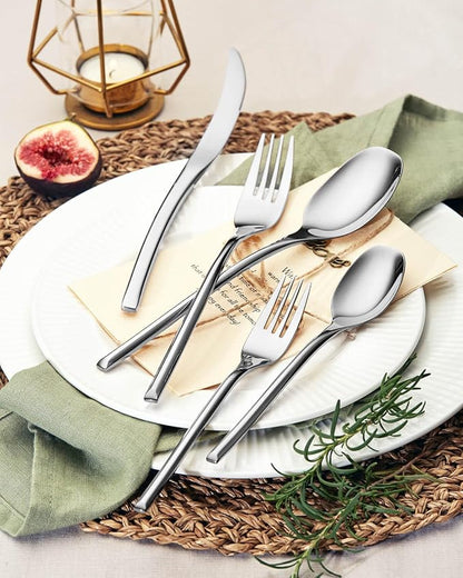 Lemeya 20-Piece Silverware Set for 4,Modern 18/10 Stainless Steel Flatware Set,Luxury Cutlery Set,Unique Utensils Set for Restaurant,Spoons and Forks Set,Mirror Polished,Dishwasher Safe