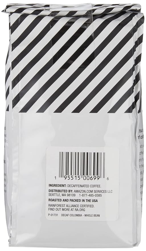 Amazon Fresh Decaf Colombia Whole Bean Coffee, Medium Roast, 12 Ounce (Pack of 3)
