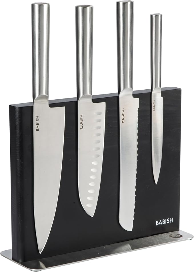 Babish 5 Piece 1.4116 German Steel Magnetic Knife Block Set Babish 5-Piece Forged Kitchen Knife Block Set – 1.4116 German Steel Cutlery with Magnetic Knife Holder – Professional Chef Knife Set