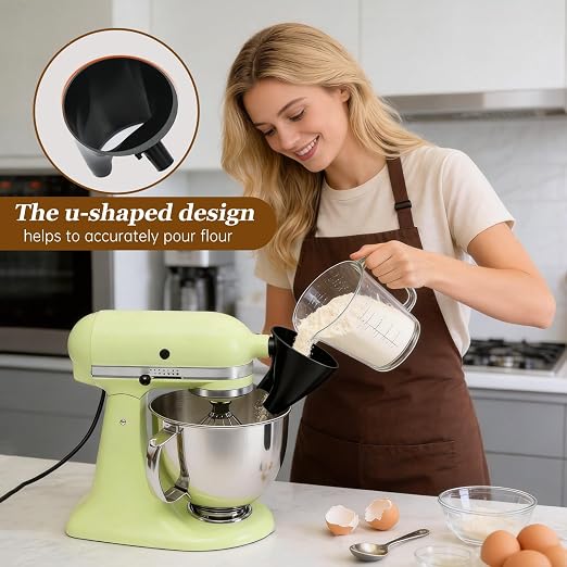 Black Kitchen Aid Attachments for Mixer, Mess-Free Pouring for Flour & Egg Liquid, Fits Tilt-Head 5 Qt (KSM150), Perfect for Baking, Dishwasher-Safe Stand Mixer Accessories