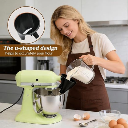 Black Kitchen Aid Attachments for Mixer, Mess-Free Pouring for Flour & Egg Liquid, Fits Tilt-Head 5 Qt (KSM150), Perfect for Baking, Dishwasher-Safe Stand Mixer Accessories