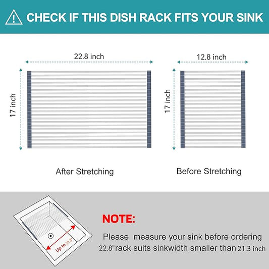 BBXTYLY Extra Large Expandable Roll Up Dish Drying Rack,Over The Sink Drying Rack Sink Cover Kitchen Sink Accessories Kitchen Rolling up Stainless Steel Drainer, Foldable,Rollable（Gray，22.8''-17.3''）