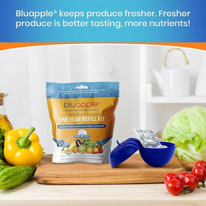 Bluapple Produce Saver Ethylene Gas Absorber - Fresh Fruit & Vegetable Storage, Food Savers for Refrigerator, 8 Packets (9g each), Each Packet Lasts 3 Months, Kitchen Must Haves, USA Made - Refill Kit