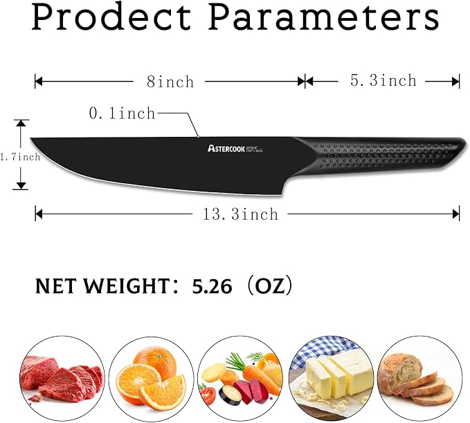 Astercook Chef Knife, 8 Inch Pro Kitchen Knife Dishwasher Safe, High Carbon German Stainless Steel Chef's Knives with Ergonomic Handle, Elegant Black, Best Gifts