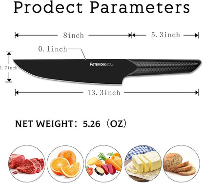Astercook Chef Knife, 8 Inch Pro Kitchen Knife Dishwasher Safe, High Carbon German Stainless Steel Chef's Knives with Ergonomic Handle, Elegant Black, Best Gifts