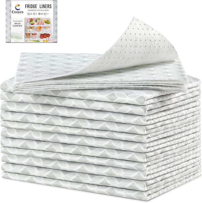 Cooyes 12 PCS Refrigerator Liners, 12" x 24" Non-Slip Fridge Liners Strong Absorbent Washable Non-Adhesive, Refrigerator Shelf Liners and Mats for Shelves, Drawers, Kitchen Cabinets(Gray Slate)