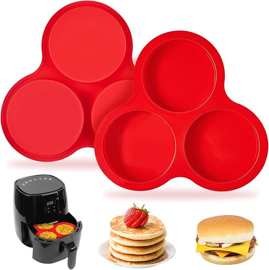 Puyeipt 2 Pack Air Fryer Muffin Top Pans, 4 Inch Jumbo Silicone Egg Molds for Breakfast Sandwiches, Egg Bites, Hamburger Buns, Tart, Pancake