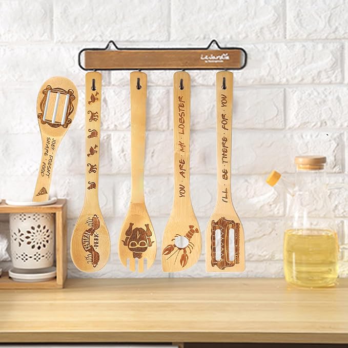 Friends Merchandise - Wooden Cooking Spoons Set 5, Novelty Decor, Unique Girl's Gifts, Housewarming Present