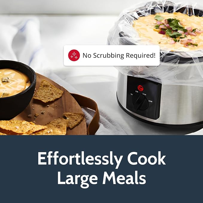 PanSaver EZ Clean Slow Cooker Liners - Disposable Liners & Bags for Instant Cleanup with No Scrubbing - Fits slow cookers and 9x13 pans, 25 Count