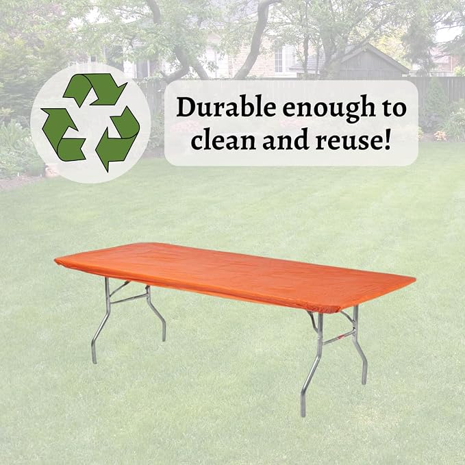 Kwik-Covers 8' Rectangle Plastic Table Covers 30" x 96", Bundle of 5 (Orange)