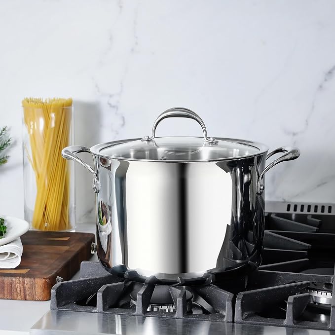 KEAWELL K3 Premium 8-Quart Tri-Ply Fully Clad Stainless Steel Stockpot with Lid, Induction & Oven Safe up to 600°F, Even Heating, Professional Cookware for All Stovetops (8-Qt)