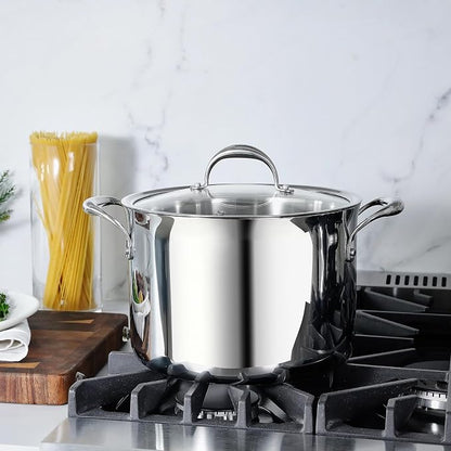 KEAWELL K3 Premium 8-Quart Tri-Ply Fully Clad Stainless Steel Stockpot with Lid, Induction & Oven Safe up to 600°F, Even Heating, Professional Cookware for All Stovetops (8-Qt)