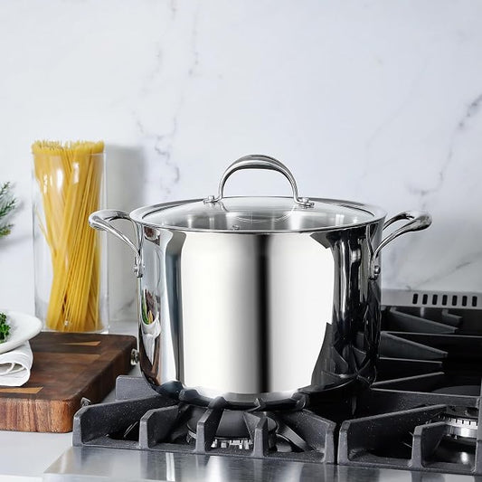 KEAWELL K3 Premium 8-Quart Tri-Ply Fully Clad Stainless Steel Stockpot with Lid, Induction & Oven Safe up to 600°F, Even Heating, Professional Cookware for All Stovetops (8-Qt)