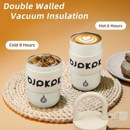 BJPKPK 10oz Insulated Loop Tumbler With Lid And Handle Stainless Steel Travel Coffee Mug Thermal Cups,Beige