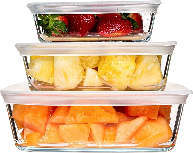 SIMAX Square Glass Food Storage Containers With Lids: Meal Prep Container Glass - Made with Borosilicate Glass - Set of 3 Glass Food Prep Containers With Lids Airtight - Small, Medium And Large