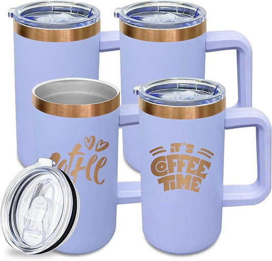 20 oz Insulated Coffee Mug with Lid, Stainless Steel Coffee Tumbler Bulk, Double Wall Vacuum Travel Mug with Handle, Leakproof Powder Coated Coffee Cups for Hot and Cold Drinks (Lilac,4 pack)