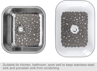 Bligli Pebble Sink Mat for Stainless Steel/Ceramic Sinks, 2 Pack PVC Sink Protectors Mats for Bottom of Kitchen Sink, Dish Drying Mat for Dishes and Glassware, 15.7 x 11.8 inch, Grey