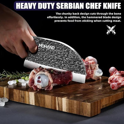 MDHAND Butcher Knife Set, 8PCS Hand Forged Serbian Chef Knife Set, Meat Cleaver Knife for Kitchen, Bone Chopper Knives & Viking Knives for Home & Outdoor Camping BBQ, Gift for Men