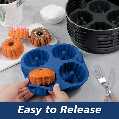 Webake Silicone Air Fryer Fluted Cake Pan for Baking, Nonstick BPA Free Fluted Tube Cake Pans, 4-Cavity, Set of 2