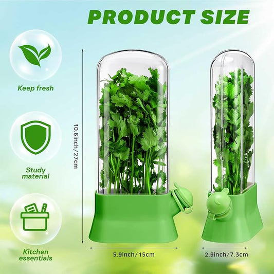 Baderke 2 Pieces Herb Saver for Refrigerator Fresh Herb Keeper Cilantro Container for Fridge Saver Pod for Cilantro, Parsley, Asparagus, Keeps Vegetables for 2-3 Weeks(Green)