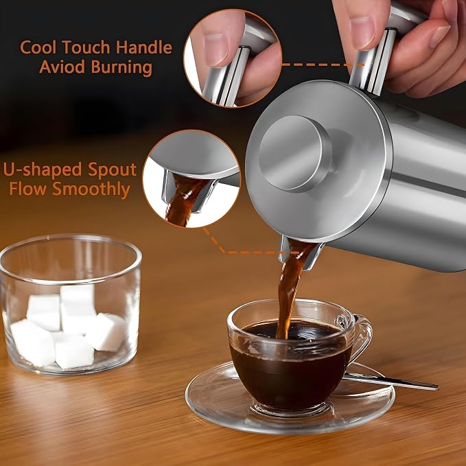 Small French Press Coffee Maker 1 Cup - 12oz/350ml Single Cup Metal French Press(1 Cup), Stainless Steel Double Wall Insulated Coffee & Tea Maker w/ 3 Extra Screens + 1 Spoon (Silver), Dishwasher Safe
