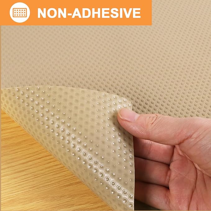 FLPMIX Shelf Liners for Kitchen Cabinets: 23 inch Wide Large Waterproof Under Sink Mat - Khaki Non-Adhesive Easy to Cut Drawer Liner for Pantry Shelves 23" W x 300" L