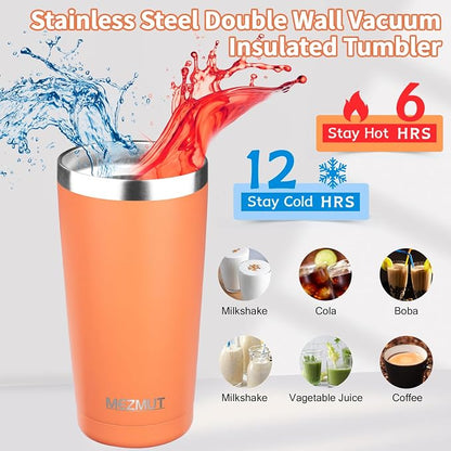 MEZMUT 20oz Tumbler Coffee Travel Mug with Daul Lid and Straw, Stainless Steel Double Wall Vacuum Spill Proof Insulated Tumbler, Hot or Iced Coffee Cups for Drinks (1Pack, Orange)