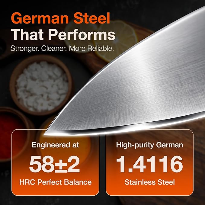 ARVELLO 8-inch Chef Knife- Full Tang- German High Carbon Stainless Steel- G10 Handle with Three Rivet, Multipurpose Kitchen Knife