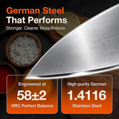 ARVELLO 8-inch Chef Knife- Full Tang- German High Carbon Stainless Steel- G10 Handle with Three Rivet, Multipurpose Kitchen Knife