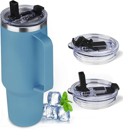 40 oz Tumbler with Handle and Flip Straw, 100% Leakproof Insulated Tumbler with Lid and Straw, Stainless Steel Travel Coffee Mug, Insulated Coffee Thermal Cup for Cold and Hot (Maya Blue)