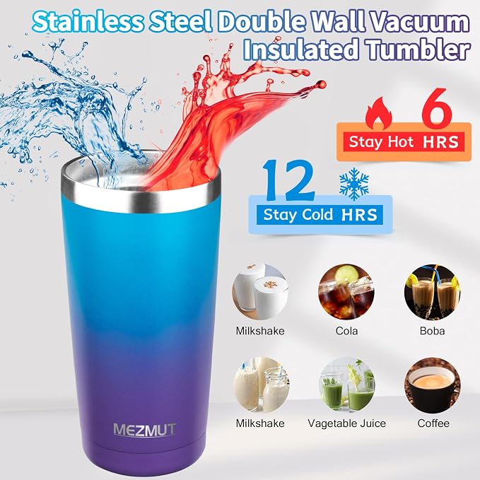 MEZMUT 20oz Tumbler Coffee Travel Mug with Daul Lid and Straw, Stainless Steel Double Wall Vacuum Spill Proof Insulated Tumbler, Hot or Iced Coffee Cups for Drinks (1Pack, Dark Lavender Green)