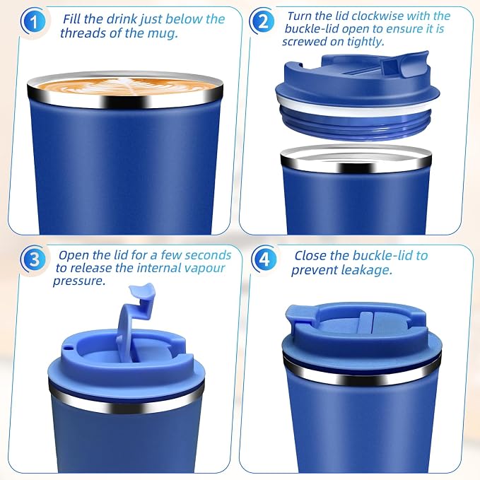 Insulated Travel Coffee Mug Reusable Coffee Tumbler Cup with Flip Lid Leak Proof Spill Proof for Office School Party Camping Hot and Cold Drink,Stainless Steel 17oz (Blue)